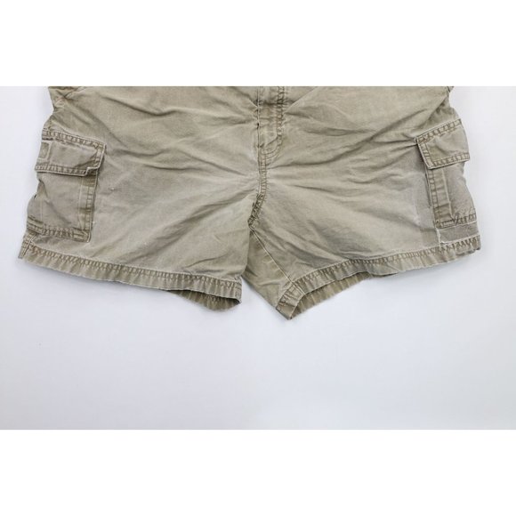 Vintage LL Bean Mens Size 38 Thrashed Above Knee Cargo Shorts Green Cotton - Picture 3 of 10